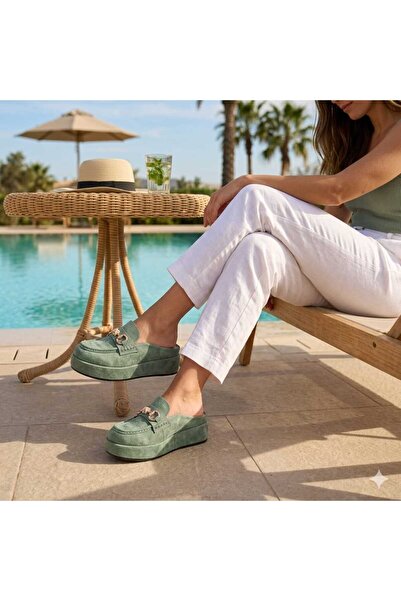 Oneka Shoes شبشب نسائي يومي من نوع سابو باللون الأخضر المائي مع مشبك حجري من ...