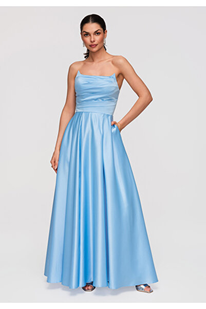 Larica Γυναικείο Μάξι Φόρεμα Βραδινό Σατέν LA-OM-DLR352 Μπλε