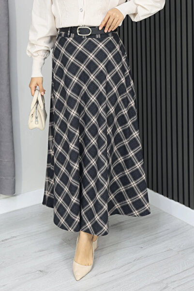 TATULA Belted Plaid Skirt