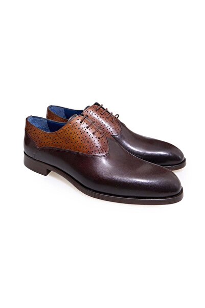 FRANCO CALVANI Brown Lace-Up Genuine Leather Sole Men's Shoes
