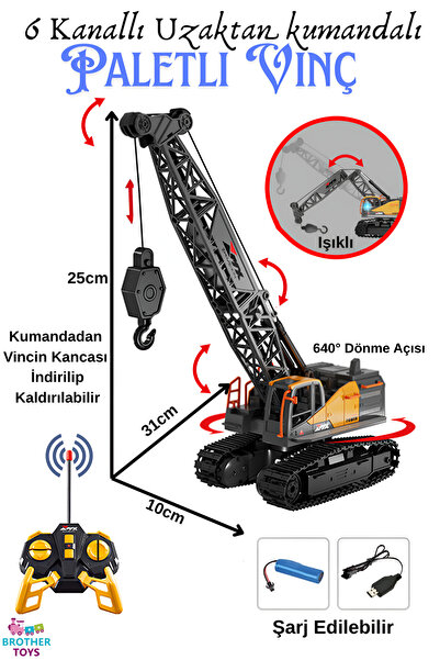 Brother Toys Uzaktan Kumandalı 6 Fonksiyon Şarjlı 640 Derece Dönebilen Vinç O...