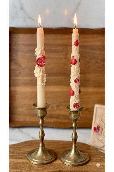 SCA CANDLE Dekoratif Soy Mum Şamdanlık Mum Nar desenli Mum 2 2'li 20x2,2 CM M...