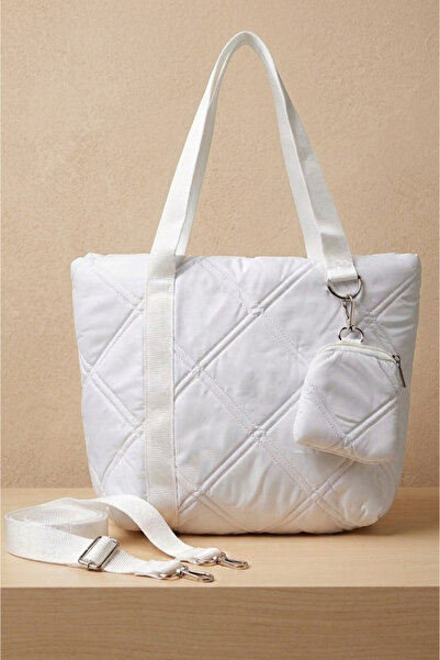 TOFİSA Γυναικεία Λευκή Μίνι Τσάντα Ώμου με Λεπτομέρεια Πορτοφολιού - 28375-ΛΕΥΚΟ