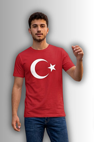 Baran Işık Μπλουζάκι με στάμπα τουρκικής σημαίας ειδικής σχεδίασης - 100% βαμ...