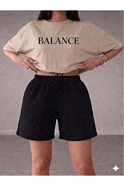 FAEL LİFE Unisex Wide Cut T-Shirt and Sweatpants Set with Balance Text Print