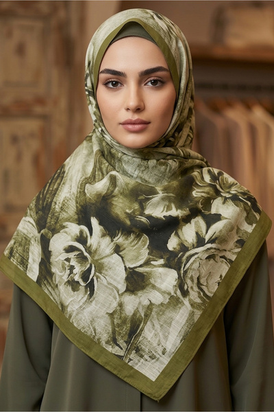 TOFİSA Flora Bambu Kraş Şal - 28399-YESIL