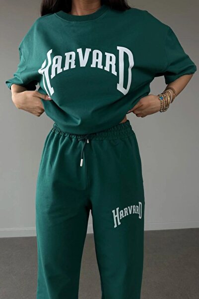 CLAYES Μπλουζάκι Harvard, Φούτερ παντελόνι τζόγκερ - Πράσινο με στάμπα, Σετ φ...