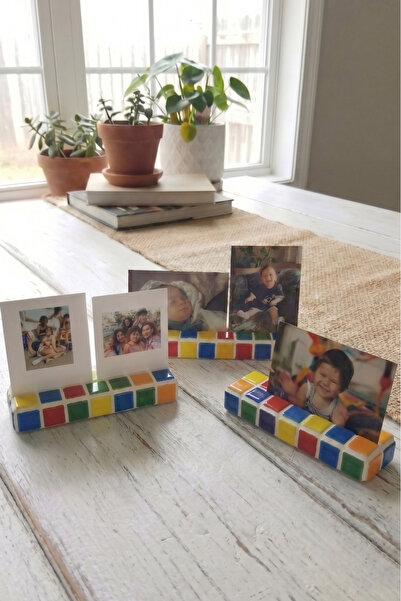 Tasarım El Yapımı Mozaik Seramik 3'lü Set Fotoğraf Standı – Renkli Polaroid &...