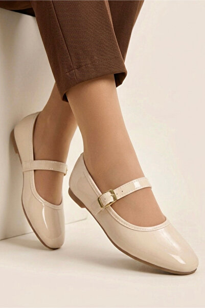 TOFİSA Γυναικείες μπαλαρίνες από συνθετικό δέρμα κρεμ χρώματος - 28337-KREM