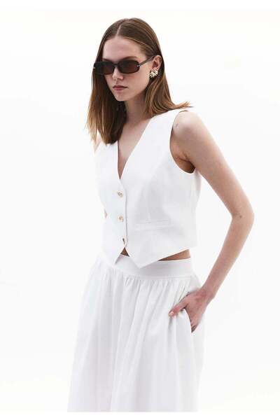OXXO V Neck Button Detailed Vest - WHITE