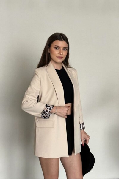 Potenza Γυναικείο μπλέιζερ με λεοπάρ επένδυση, εμφάνιση τσέπης, μακρυμάνικο, ...