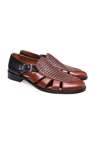 FRANCO CALVANI Brown Laceless Genuine Leather Men's Shoes