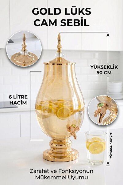HomeTarz Cam Sebil - Yağlık, Şerbetlik, Sürahi - 6 Litre, 50 CM-6