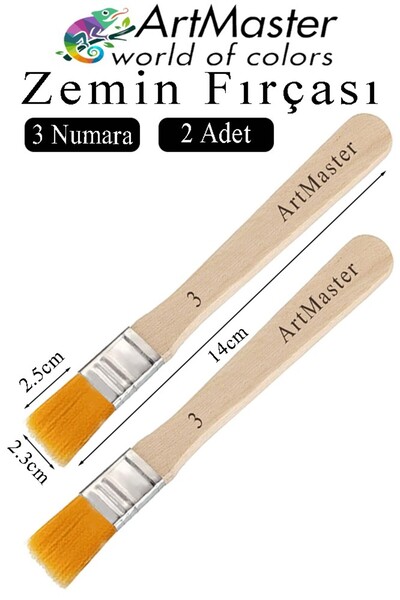 Artmaster Floor Brush Number 3 2 Pieces Paint Brush Synthetic Silk Tip Bristl...