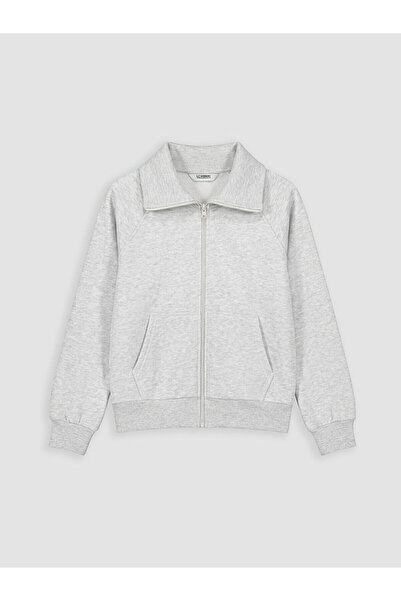 LC Waikiki Nevavm Shirt Collar Thick Zippered Sweatshirt for Girls with a Dif...