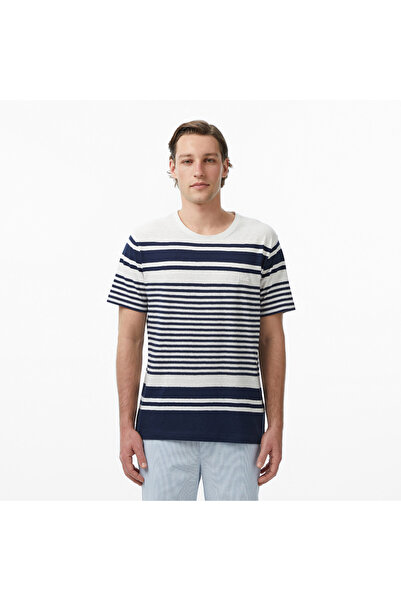 Lacoste Erkek Regular Fit Bisiklet Yaka Çizgili Lacivert T-Shirt