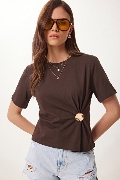 Lovelyİstanbul Πλεκτό μπλουζάκι με χρυσά αξεσουάρ LCR0119 ΚΑΦΕ