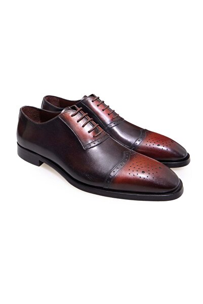 FRANCO CALVANI Brown Lace-Up Genuine Leather Men's Shoes