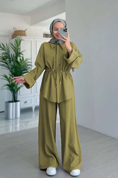 Ka Hijab Άνετο Σετ με Λεπτομέρεια από Κορδόνια - Πράσινο Λαδί
