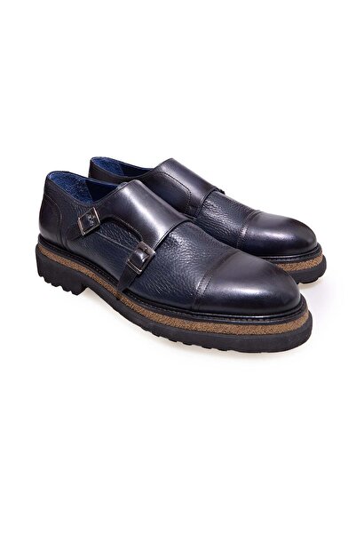 FRANCO CALVANI Dark Blue Color Laceless Genuine Leather Men's Shoes