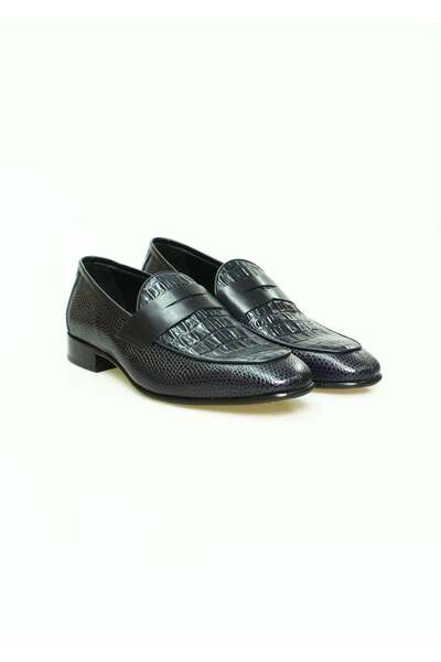 FRANCO CALVANI Dark Blue Color Laceless Genuine Leather Men's Shoes