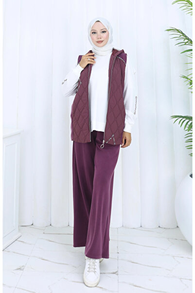TATULA Hooded Vest Basic Sweatshirt and Comfortable Pants Three-Piece Set