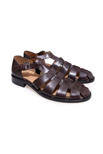 FRANCO CALVANI Brown Laceless Genuine Leather Men's Leather Sole Sandals