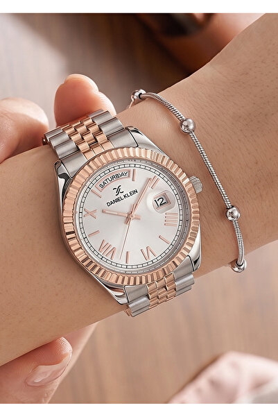 Daniel Klein Women's Double Color Rose Gold Silver Metal Cord Calendar Wrist ...