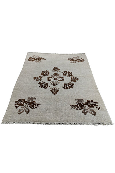 Loop Rugs Krem El Dokuması Yeni Dokuma %100 Yün Uşak Halısı - Organik Yün Sal...