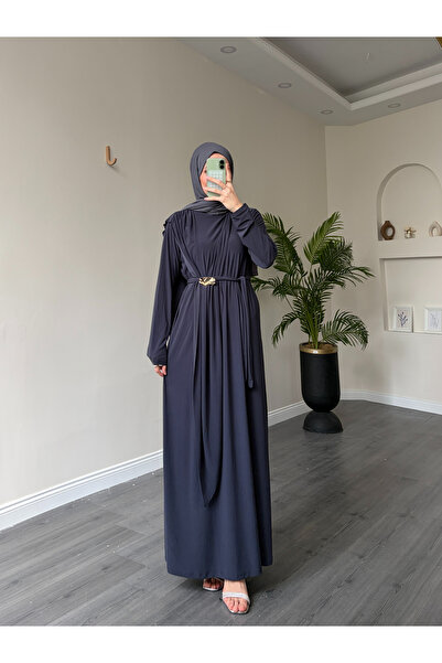 Esre Store 1513 - Φόρεμα από ύφασμα Sandy με ζώνη, σε χρώμα καπνιστό