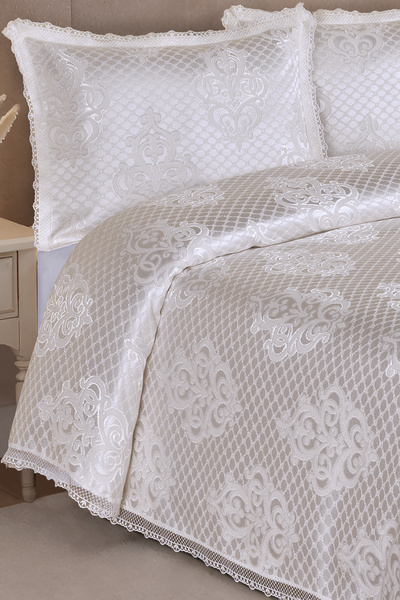 BİRHOME Σετ μοντέρνο κάλυμμα διπλού κρεβατιού Loretta Jacquard French Guipure...