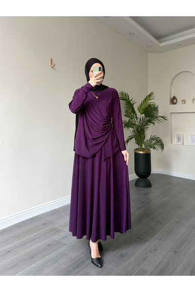 Esre Store 4226 - Φούστα από ύφασμα Sandy με άνετη εφαρμογή &amp;   Μπλούζα κ...