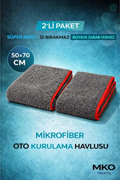 MKO TEKSTİL 2'Lİ PAKET 50 X 70 CM MİKROFİBER BÜYÜK BOY SÜPER EMİCİ OTO KURULA...