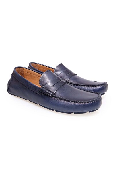 FRANCO CALVANI Dark Blue Color Laceless Genuine Leather Men's Shoes