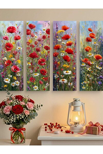 woodretro Πίνακας με λουλούδια τζελινσίκ 4 τεμαχίων |   Εκτύπωση UV σε MDF χω...