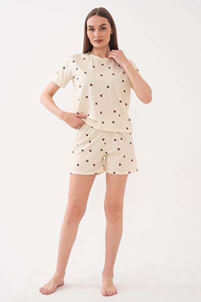 ŞİMAL Γυναικείο Σετ Σορτς με Σχέδια και Λαιμόκοψη Ποδηλάτου Oversize 260228