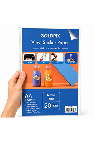 Goldpix A4 Mat Beyaz Etiket Kağıdı 20 Yaprak Inkjet Uyumlu Kendinden Yapışkan...