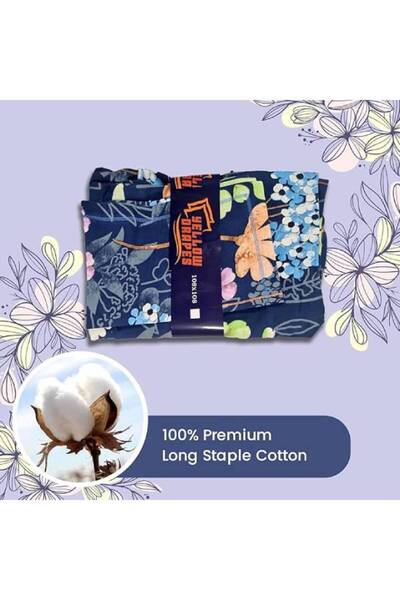 Yellow Drapes Boho Print King Size Bedsheet - 108x108 Inches - Double Brushed 100% Cotton, 800 TC Feel - Ultra Soft, Breathable, Pill & Wrinkle Resistant Bedding with Matching Pillow Covers - Navy Blue Floral