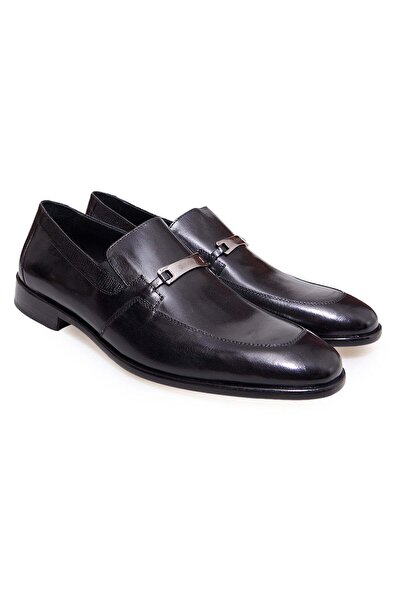 FRANCO CALVANI Black Color Laceless Genuine Leather Leather Sole Men's Shoes