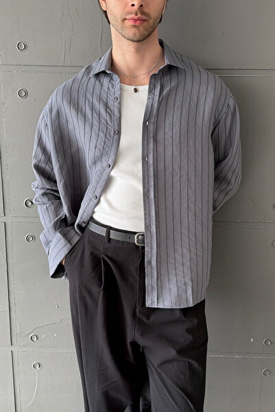 HYMAN Men's Oversize Striped Modal Shirt