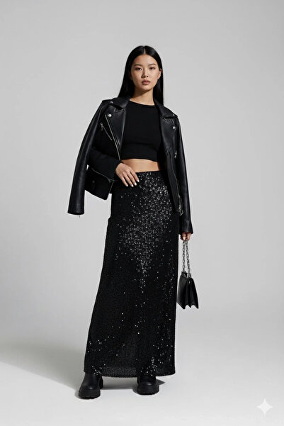 Lady Majestic Φούστα με παγιέτες και μακριά επένδυση