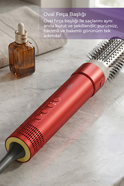 Sinbo SHD-1760 KIRMIZI 5in1 Saç Şekillendirici 16000W Turbo BLDC Motor 110000 RPM Negatif İyon