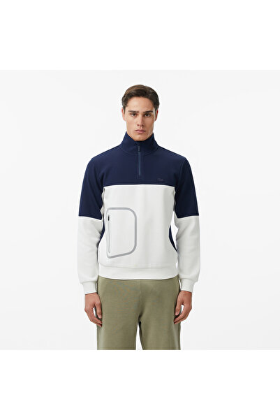 Lacoste Erkek Relaxed Fit Dik Yaka Renk Bloklu Lacivert Sweatshirt