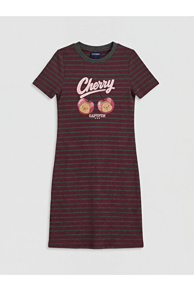 LC Waikiki Nevavm Capyfun Printed Girls' Ribbed Dress with Difference