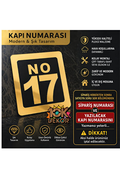 10kdekor KAPI NUMARASI GOLD PLEKSİ