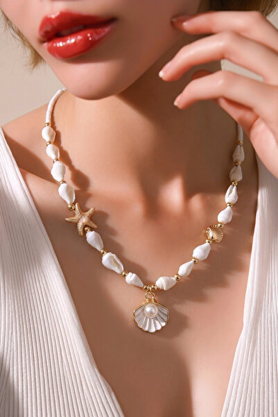 NBS Beautiful Naturel Stones Deniz Kabuklu İncili Yıldızlı Kadın Kolye