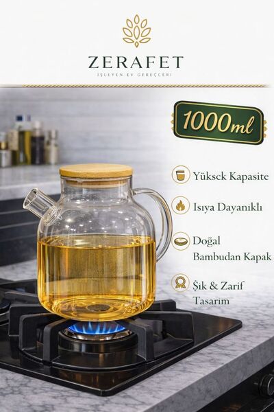 ZERAFET CAM DEMLİK BAMBU KAPAKLI (1000)ml