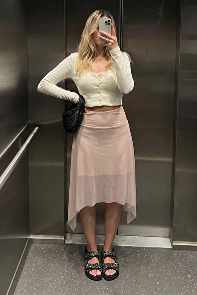 Madmext Μίντι φούστα ασύμμετρης κοπής από σιφόν σε σχήμα πούδρας MG2777