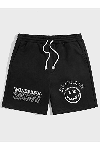 valeriae Μαύρο σορτς με στάμπα, άνετη εφαρμογή, ελαστική μέση, καθημερινό αθλ...