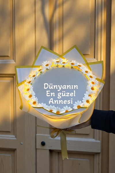 Zemtigo Anneler Günü Led Işıklı Aynalı Papatya Buketi Aynalı Buket Dünyanın En Güzel Annesi Çiçek Buketi